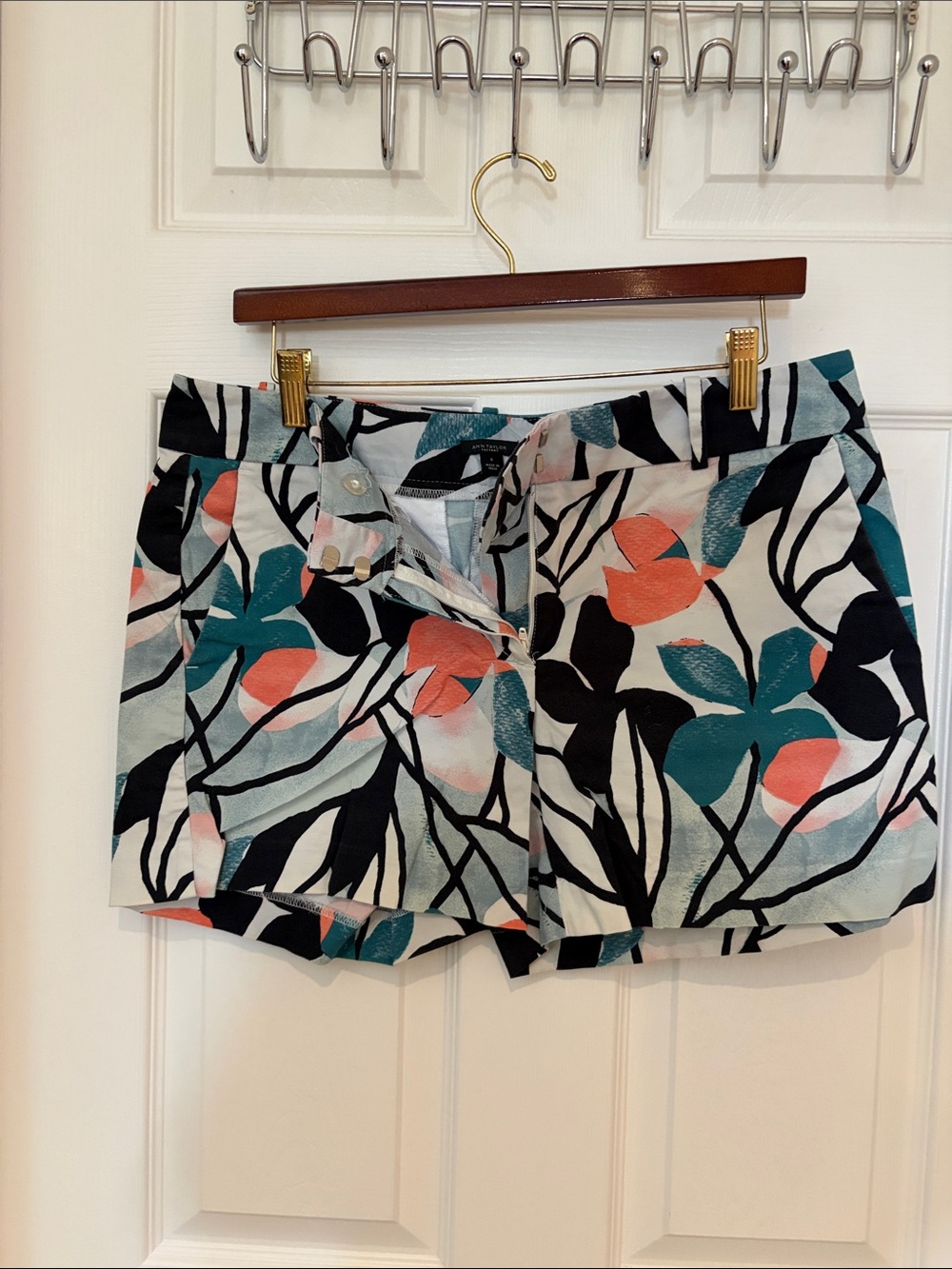 Ann Taylor Factory Floral Print Bermuda Shorts in Teal, Coral, Black